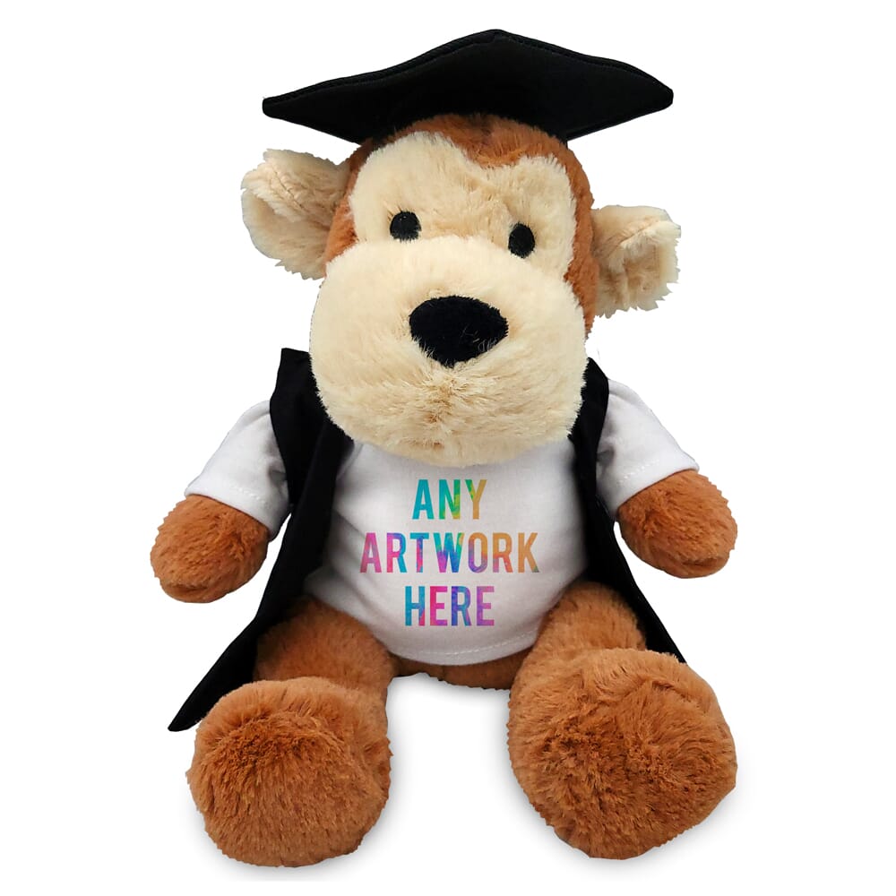 Promotional Max Monkey Plush Toy in Printed Graduation Outfit - Branded Soft Toys - Large Teddy Bear