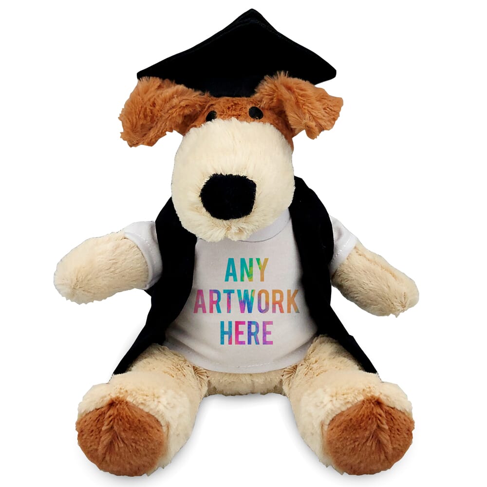 Promotional Darcy Dog Plush Toy in Printed Graduation Outfit - Branded Soft Toys - Large Teddy Bear