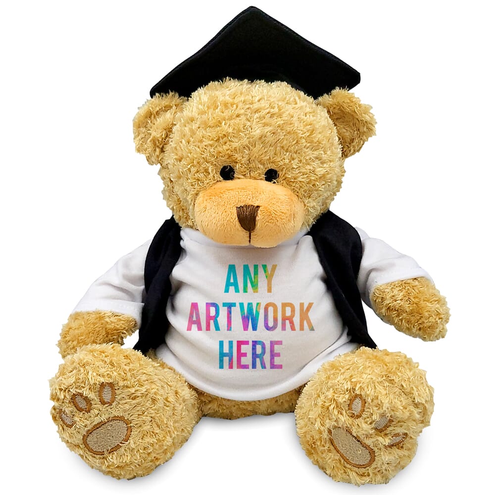 Promotional Edward II Golden Bear in Printed Graduation Outfit - Branded Soft Toys - Extra Large Teddy Bear