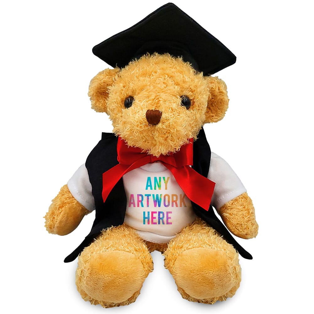 Promotional James III White Bear in Printed Graduation Outfit - Branded Soft Toys - Medium Teddy Bear