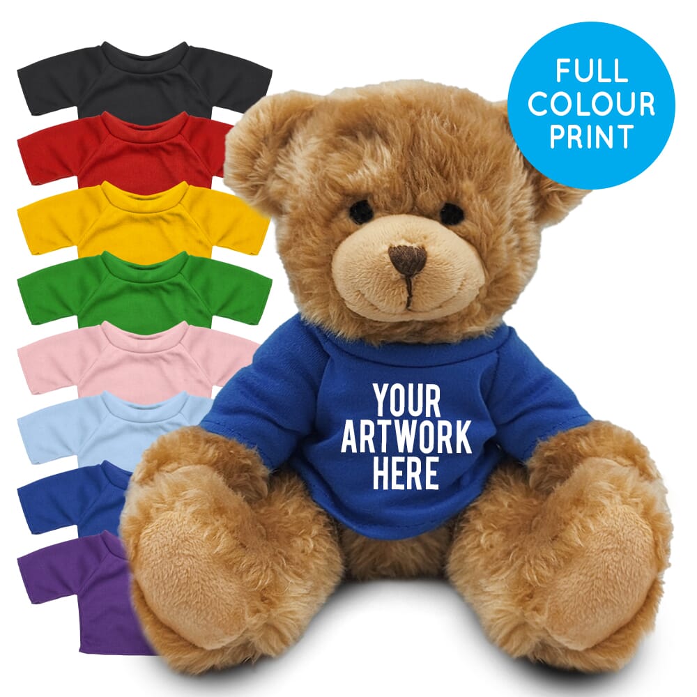 Promotional Charles Jointed Bear in Printed Coloured T-shirt - Branded Soft Toys - Large Teddy Bear