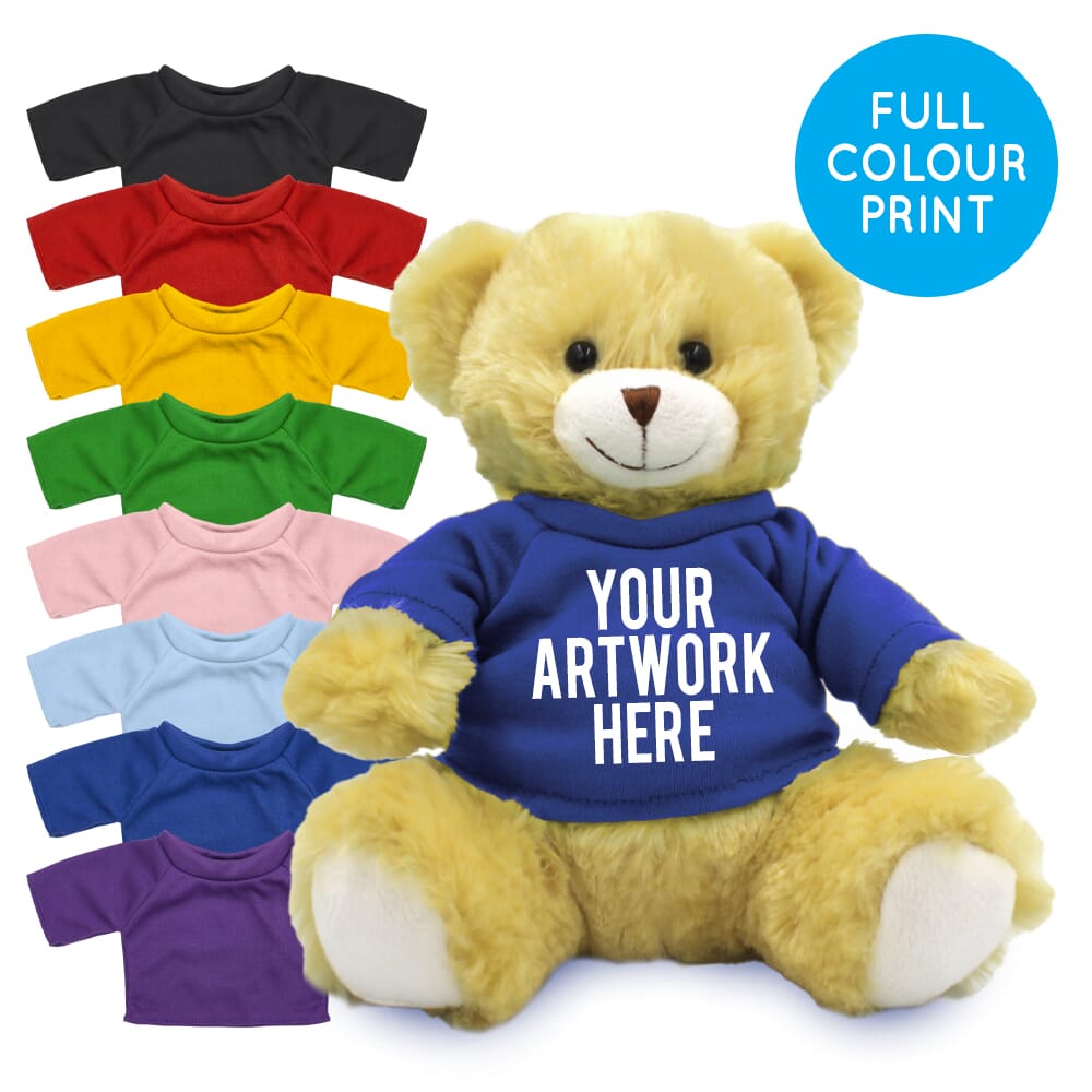 Promotional Elizabeth 20cm Bear in Printed Coloured T-shirt - Branded Soft Toys - Large Teddy Bear