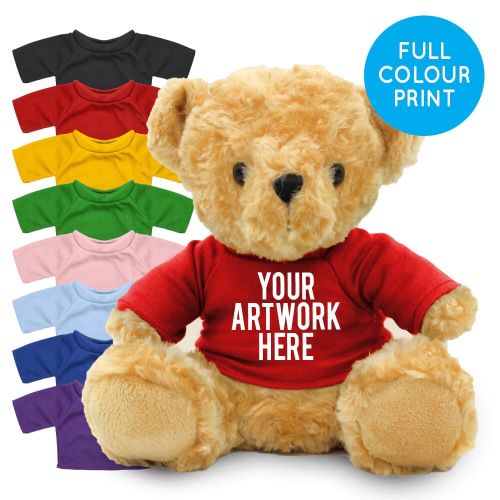 Promotional Victoria Bear in Printed Coloured T-shirt - Branded Soft Toys - Large Teddy Bear