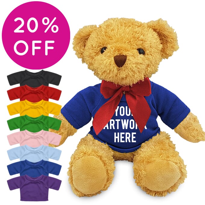 Promotional William Bear - Coloured T-Shirt Soft Toys - Medium Teddy Bear