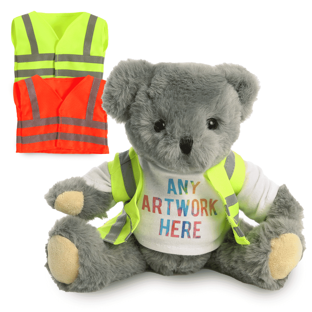 Promotional Archie Jointed Bear in Custom Hi-Vis Jacket - Printed Soft Toys - Large Teddy Bear