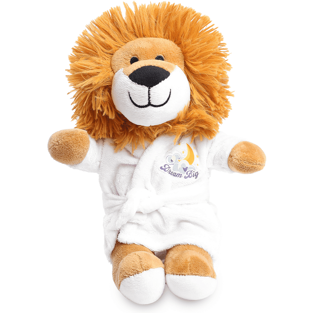 Promotional Louis Lion in Printed Dressing Gown - Branded Soft Toys - Large Teddy Bear