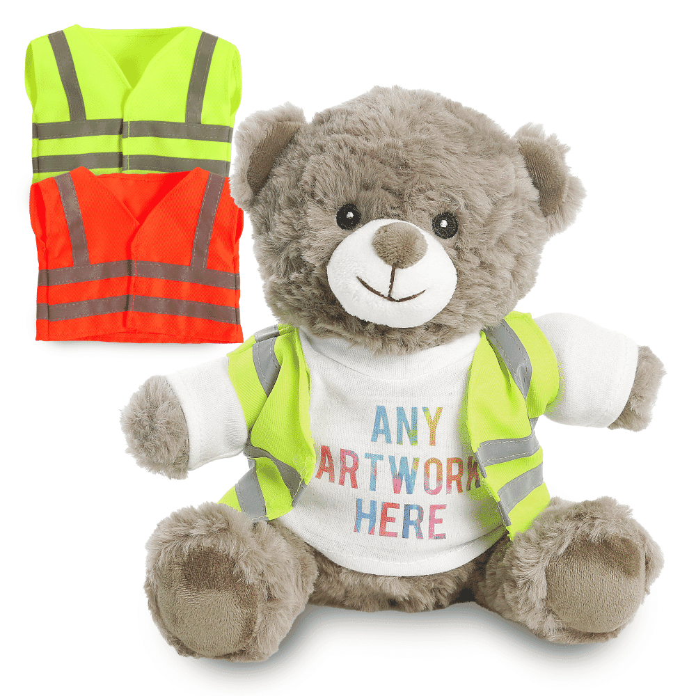 Promotional Catherine I ECO Bear in Custom Hi-Vis Jacket - Printed Soft Toys - Large Teddy Bear