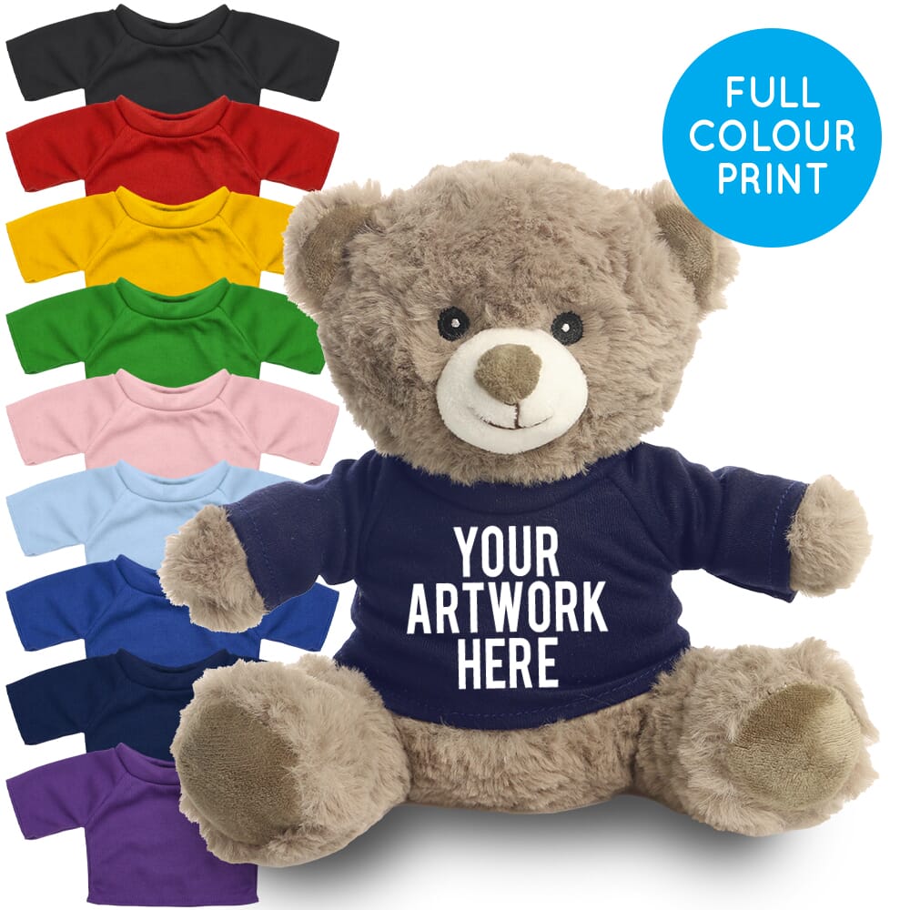Promotional Catherine I Bear in Printed Coloured T-shirt - Branded Soft Toys - Large Teddy Bear