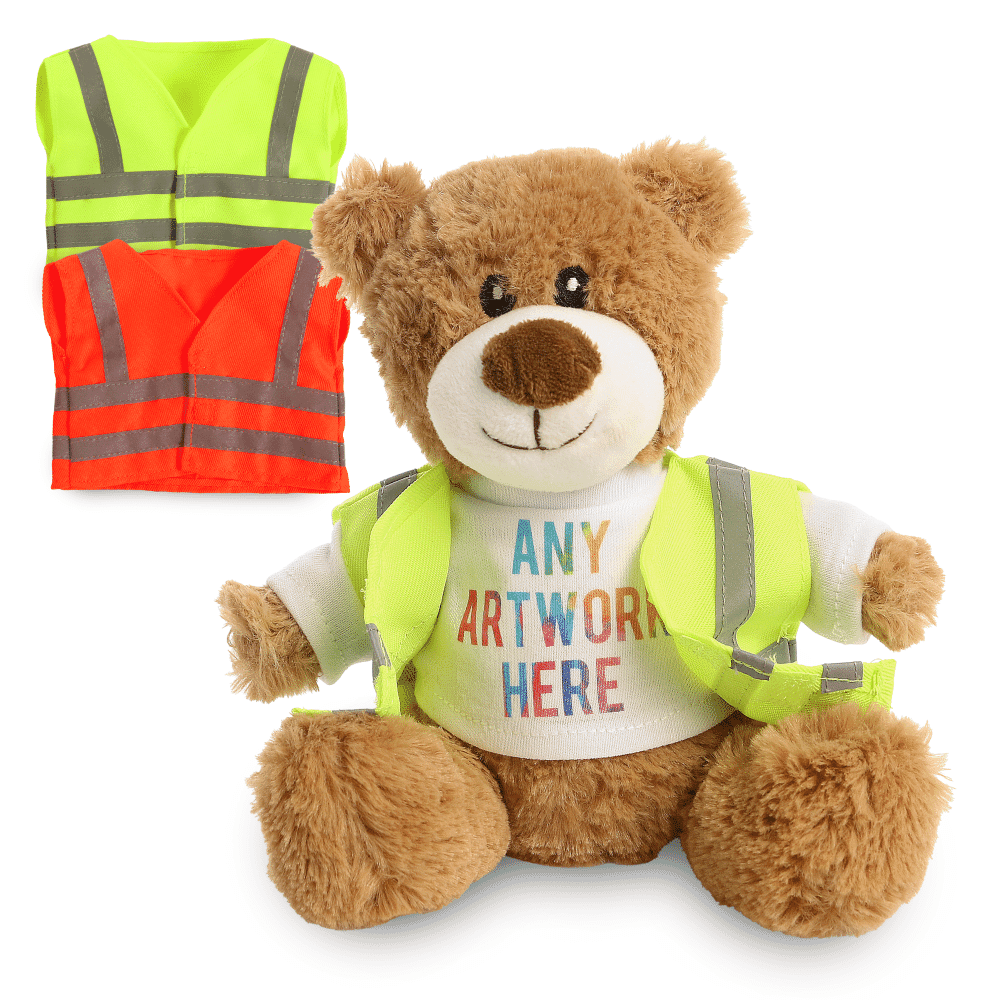 Promotional Charlotte Bear in Custom Hi-Vis Jacket - Printed Soft Toys - Medium Teddy Bear