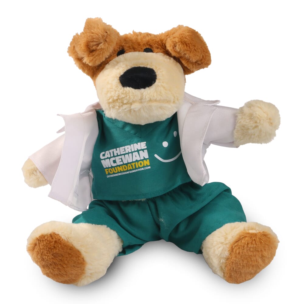 Promotional Darcy Dog Plush Toy in Printed Medical Outfit - Branded Soft Toys - Large Teddy Bear