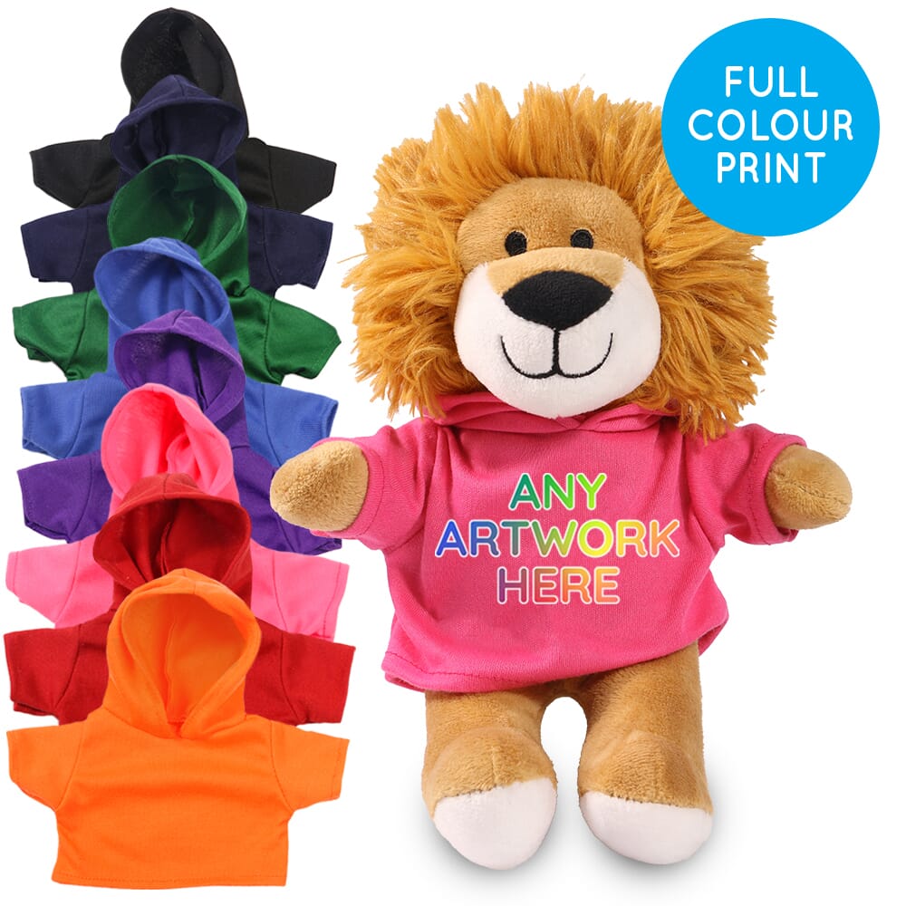 Promotional Louis Lion Soft Toy in Printed Coloured Hoody - Branded Soft Toys - Large Teddy Bear