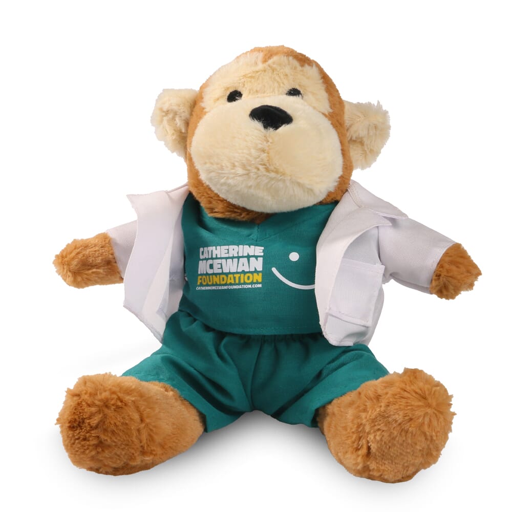 Promotional Max Monkey Plush Toy in Printed Medical Outfit - Branded Soft Toys - Large Teddy Bear