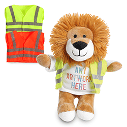 Promotional Louis Lion Soft Toy in Custom Hi-Vis Jacket - Printed Soft Toys - Large Teddy Bear