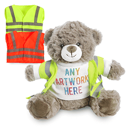 Promotional Catherine I Eco Bear in Custom Hi-Vis Jacket - Printed Soft Toys - Medium Teddy Bear