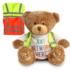 Promotional Edward I Brown Bear in Custom Hi-Vis Jacket - Printed Soft Toys - Extra Large Teddy Bear