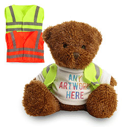 Promotional James I Brown Bear in Custom Hi-Vis Jacket - Printed Soft Toys - Medium Teddy Bear