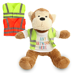 Promotional Max Monkey Plush Toy in Custom Hi-Vis Jacket - Printed Soft Toys - Large Teddy Bear