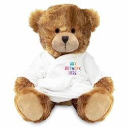 Promotional Charles Jointed Bear in Printed Dressing Gown - Branded Soft Toys - Large Teddy Bear