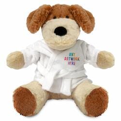 Promotional Darcy Dog Plush Toy in Printed Dressing Gown - Branded Soft Toys - Large Teddy Bear