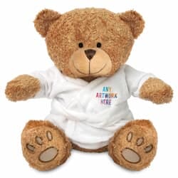 Promotional Edward I Brown Bear in Printed Dressing Gown - Branded Soft Toys - Extra Large Teddy Bear