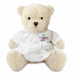 Promotional James III White Bear in Printed Dressing Gown - Branded Soft Toys - Medium Teddy Bear