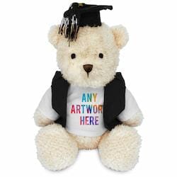 Promotional James III White Bear in Printed Graduation Outfit - Branded Soft Toys - Medium Teddy Bear