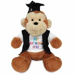 Promotional Max Monkey Plush Toy in Printed Graduation Outfit - Branded Soft Toys - Large Teddy Bear