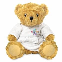 Promotional Victoria 19cm Golden Bear in Printed Dressing Gown - Branded Soft Toys - Large Teddy Bear