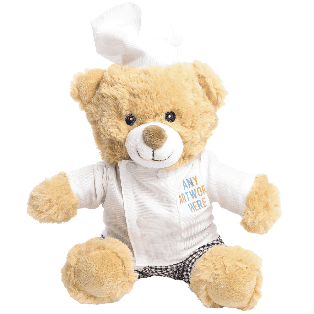 Promotional Catherine I Bear in Printed Chef Outfit - Branded Soft Toys - Medium Teddy Bear