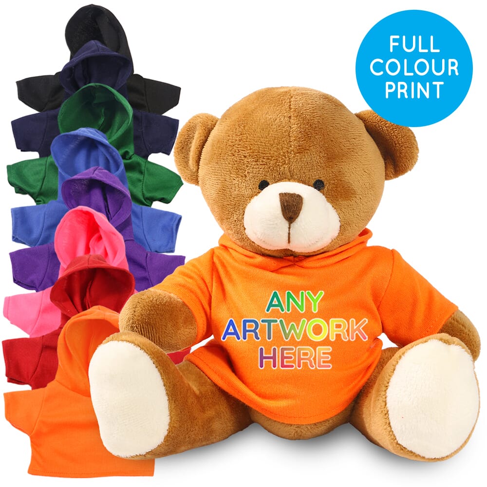 Promotional Richard Bear in Printed Coloured Hoody - Branded Soft Toys - Large Teddy Bear