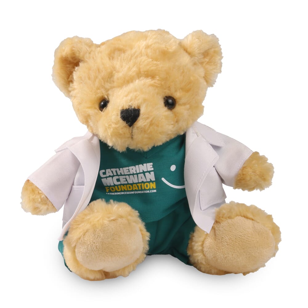 Promotional Victoria 19cm Golden Bear in Printed Medical Outfit - Branded Soft Toys - Large Teddy Bear