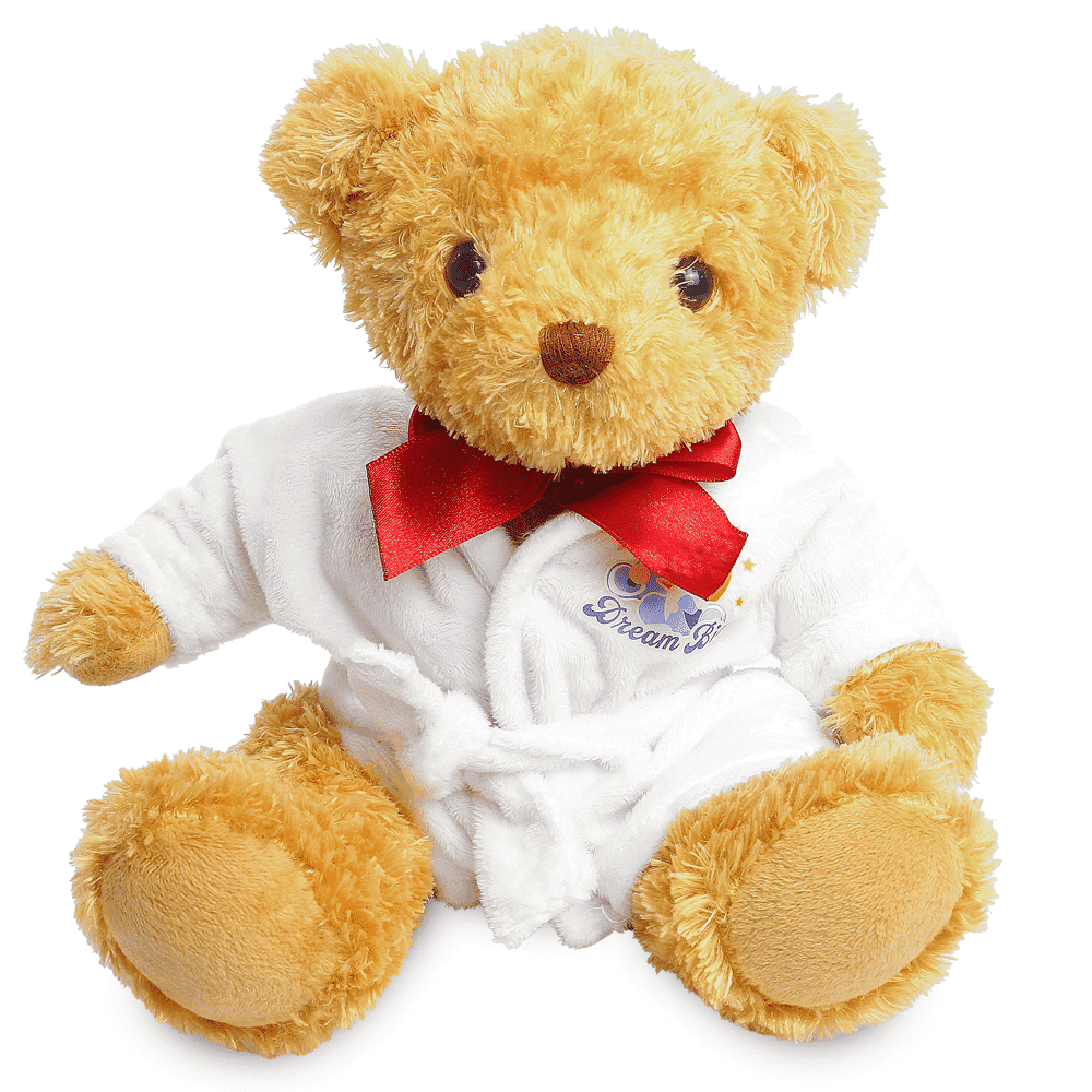 Promotional William 18cm Golden Bear in Printed Dressing Gown - Branded Soft Toys - Medium Teddy Bear