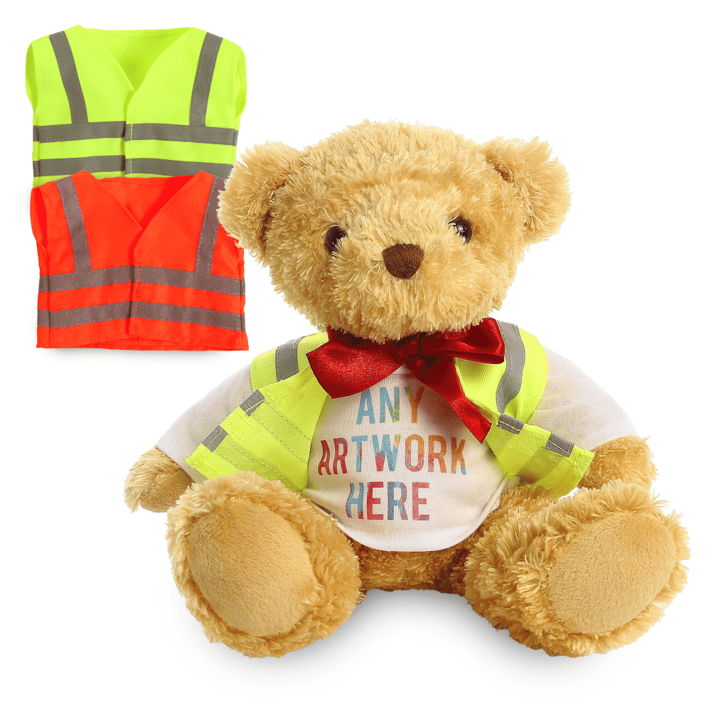 Promotional William Golden Bear in Custom Hi-Vis Jacket - Printed Soft Toys - Large Teddy Bear