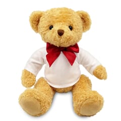 A blank soft toy teddy bear with Red Ribbon, suitable for Dye-Sub and transfer printing. The toy is made of high-quality materials and is perfect for children and adults alike.