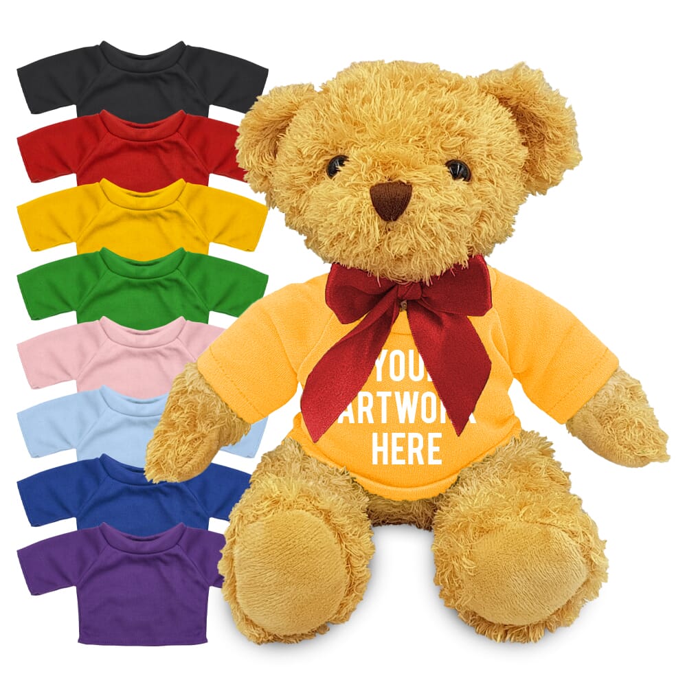 Printed 18cm William bear with Coloured t-shirt