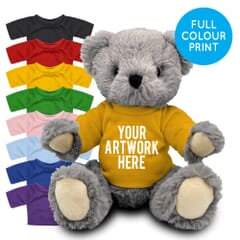 Printed 20cm Archie bear with Coloured t-shirt