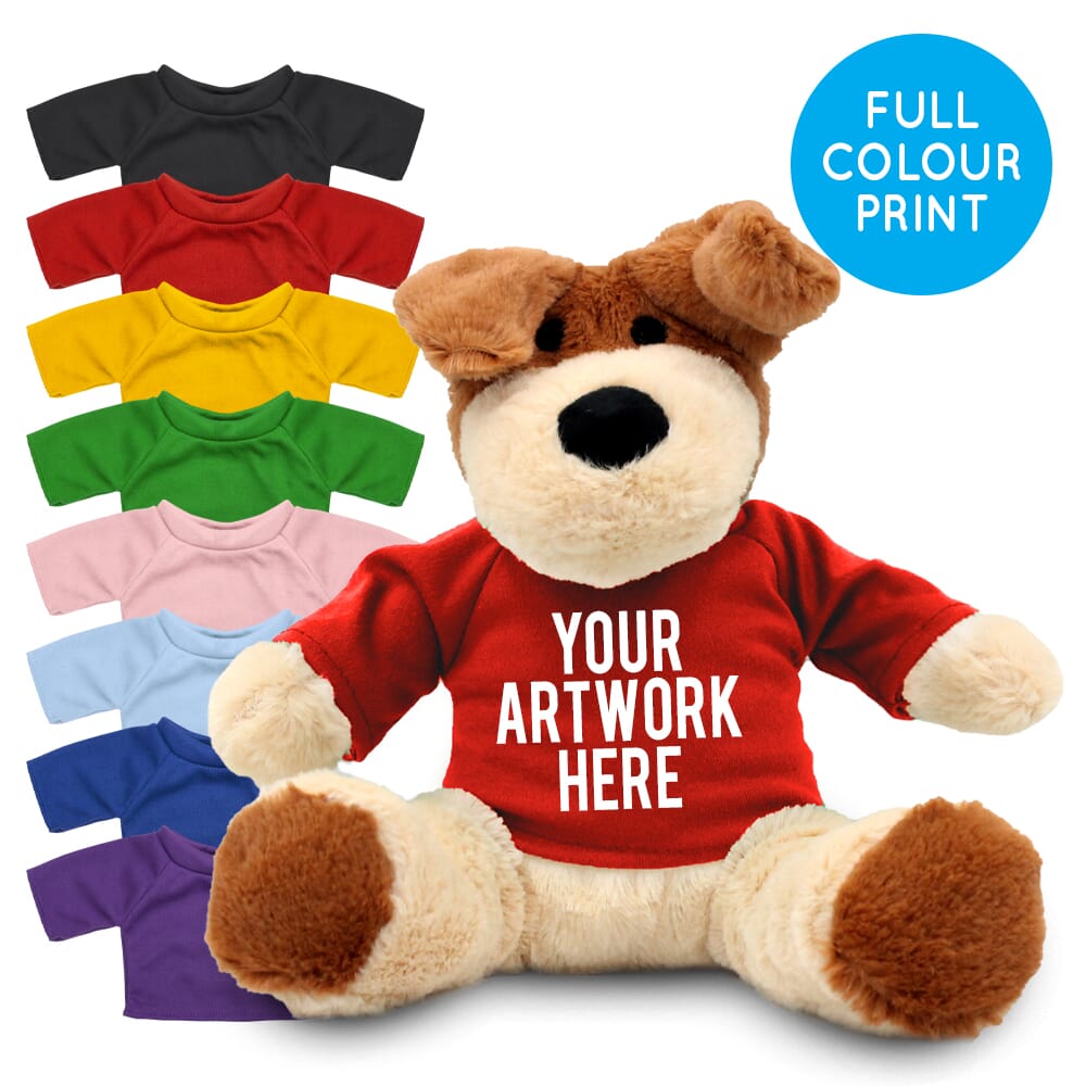Printed 20cm Darcy dog with Coloured t-shirt