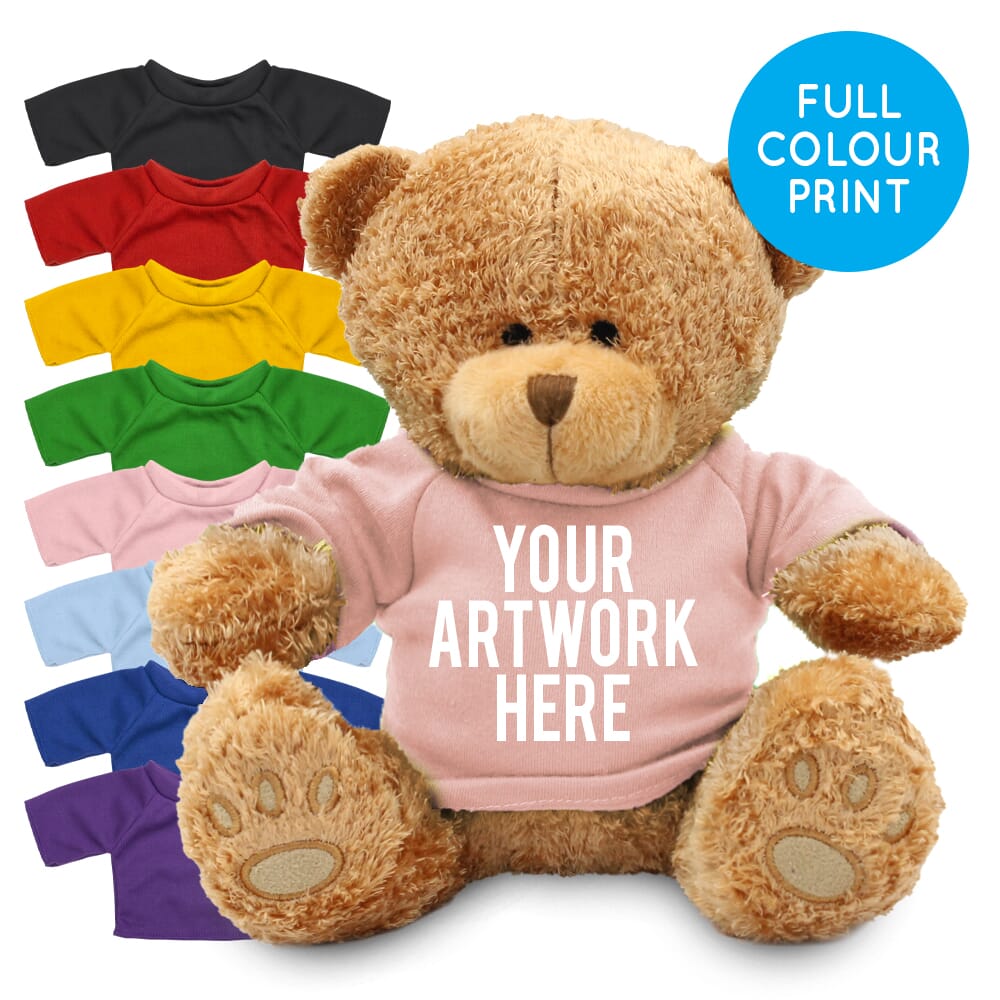Printed Brown 22cm Edward bear with Coloured t-shirt
