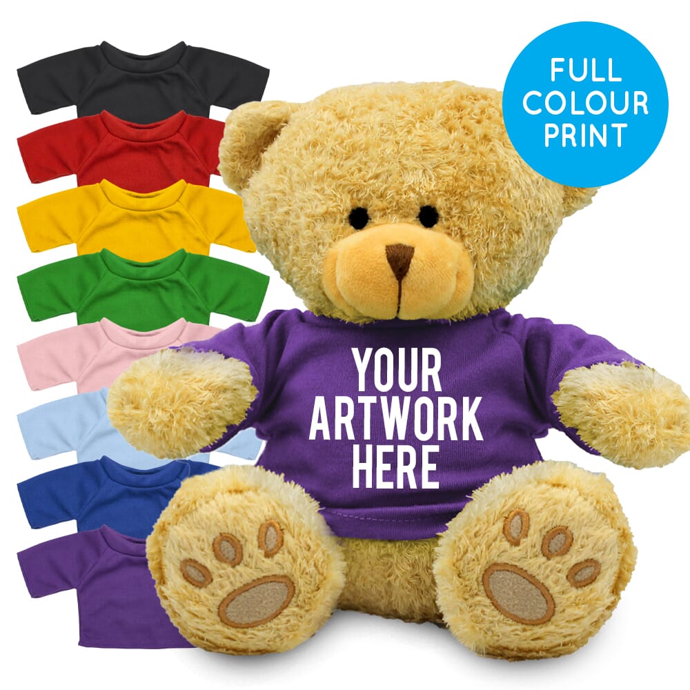 Printed Golden 22cm Edward bear with Coloured t-shirt