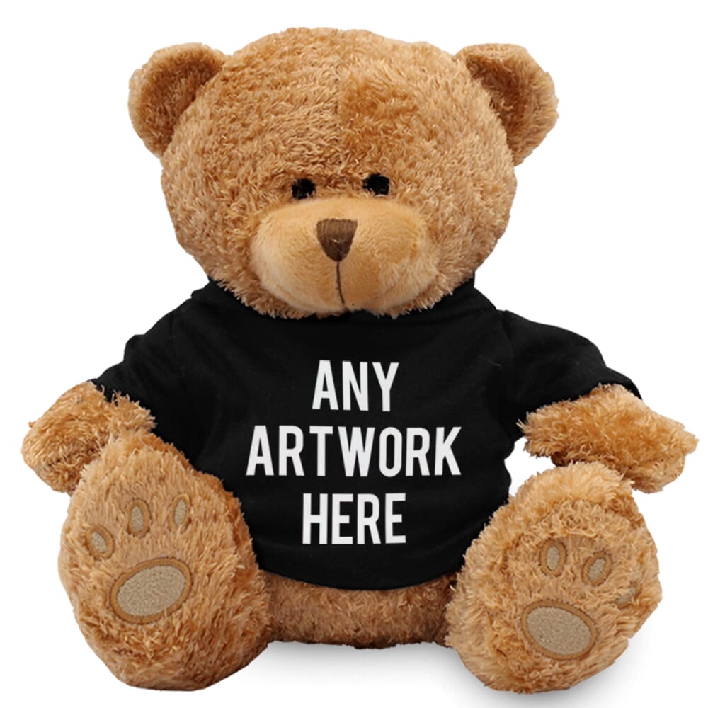 Brown 22cm Edward bear with printed Black Hoody
