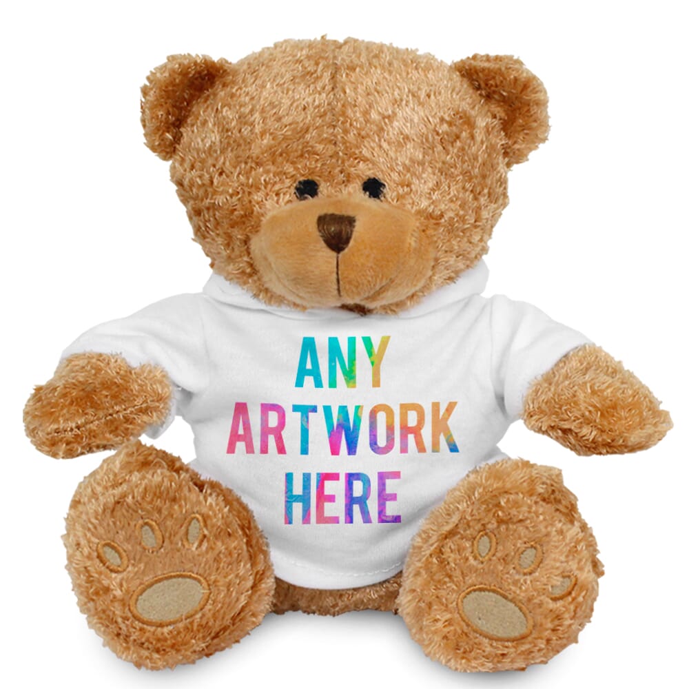 Brown 22cm Edward bear with printed White Hoody