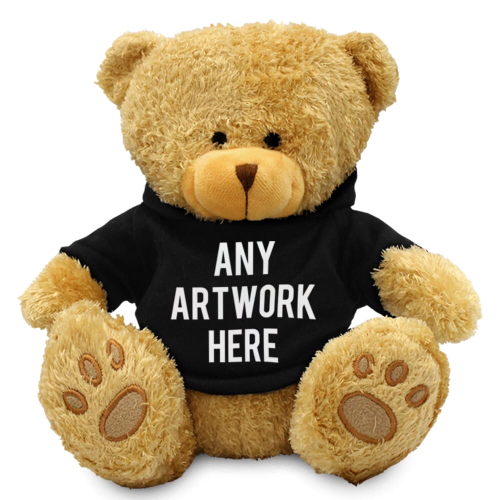 Golden 22cm Edward bear with printed Black Hoody