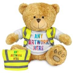 Printed Golden 22cm Edward bear with Hi-Vis Vest
