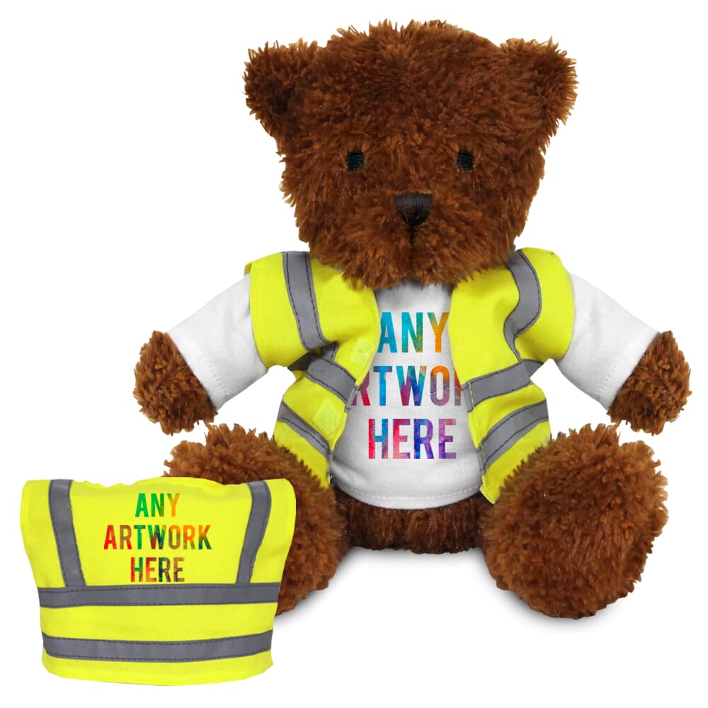 Printed Brown 18cm James bear with Hi-Vis Vest