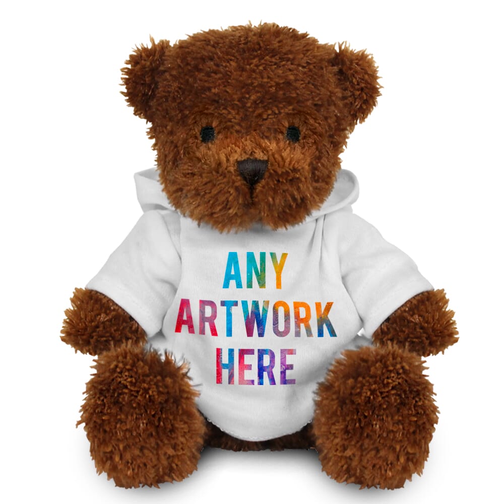 Brown 18cm James bear with printed White Hoody