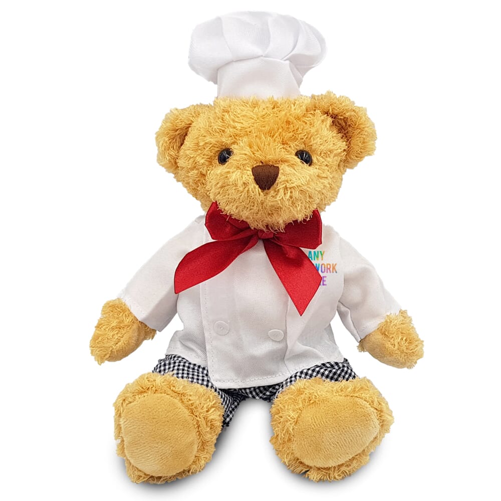 Promotional William Bear in Printed Chef Outfit - Branded Soft Toys - Medium Teddy Bear