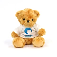 A small, promotional soft toy teddy bear with a friendly expression on its face. The toy is made of high-quality materials and is perfect for children and adults alike