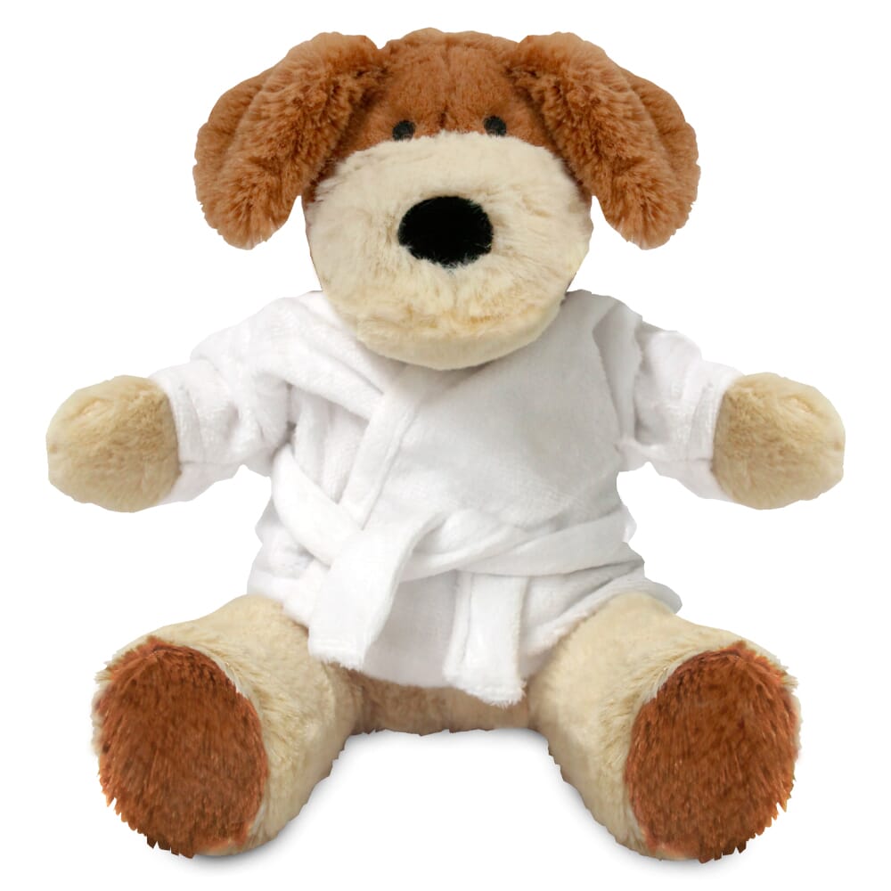Promotional Darcy Dog Plush Toy in Blank Dressing Gown - Branded Soft Toys - Large Teddy Bear