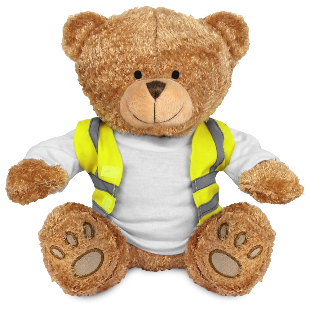 Promotional Edward I Brown Bear in Custom Hi-Vis Jacket - Blank Soft Toys - Extra Large Teddy Bear