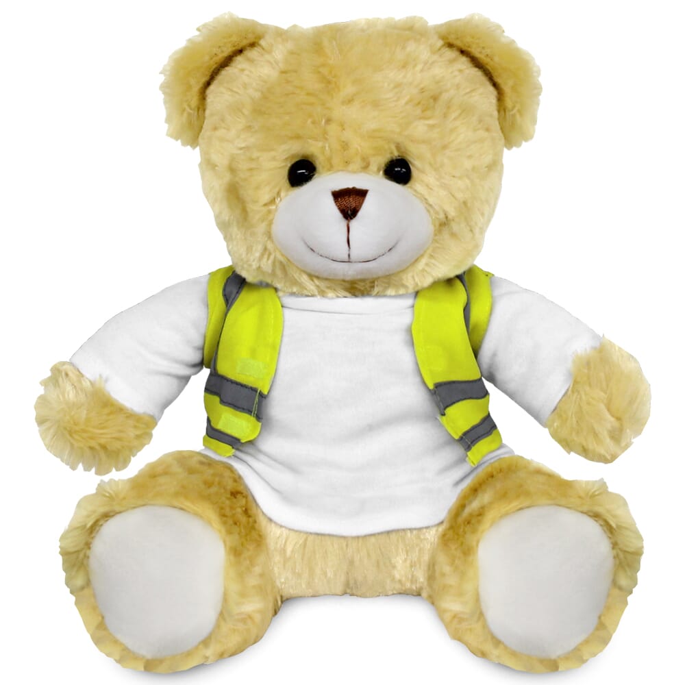 Promotional Elizabeth 25cm Light Bear in Custom Hi-Vis Jacket - Blank Soft Toys - Extra Large Teddy Bear